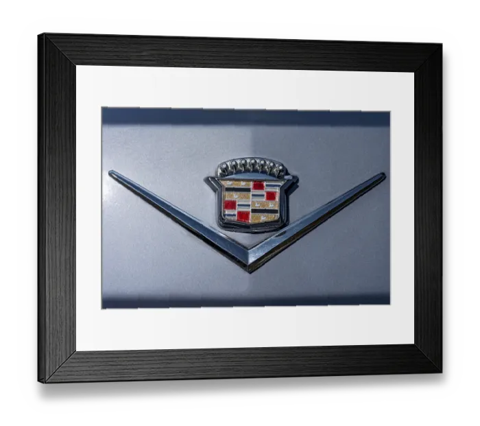 Framed Print : Logo Cadillac on vintage car Coupe DeVille at the rear