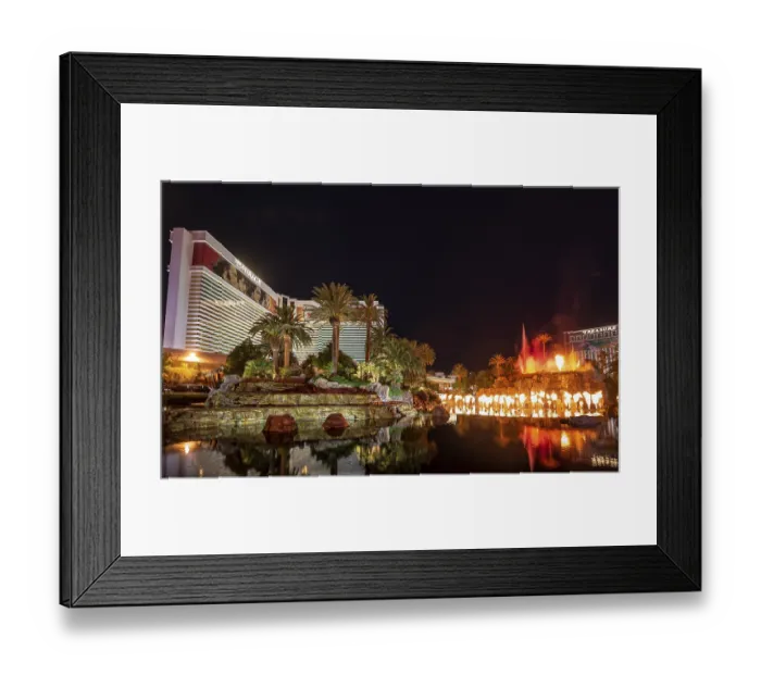 Framed Print : Show with artificial volcano eruption at Hotel The Mirage
