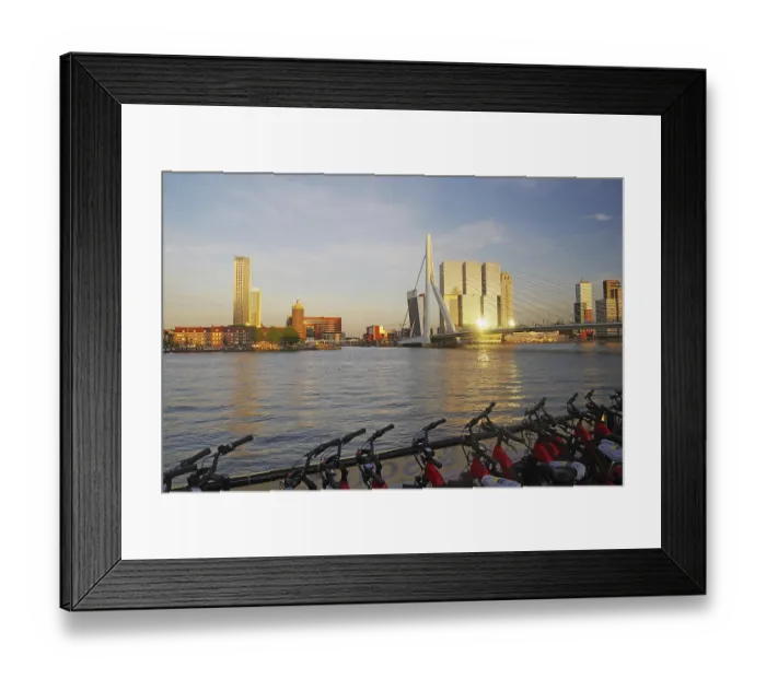 Framed Print : River landscape with bicycles in the foreground Framed Print : River landscape with bicycles in the foreground