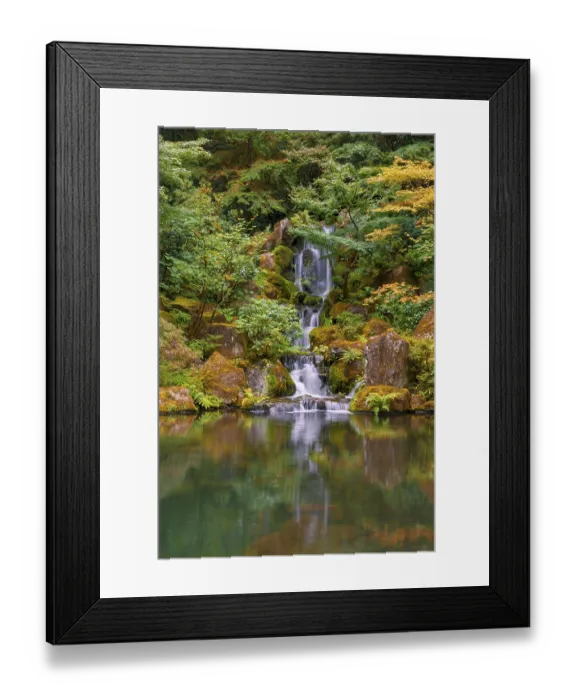 Framed Print : Pond with waterfall, Japanese garden Framed Print : Pond with waterfall, Japanese garden