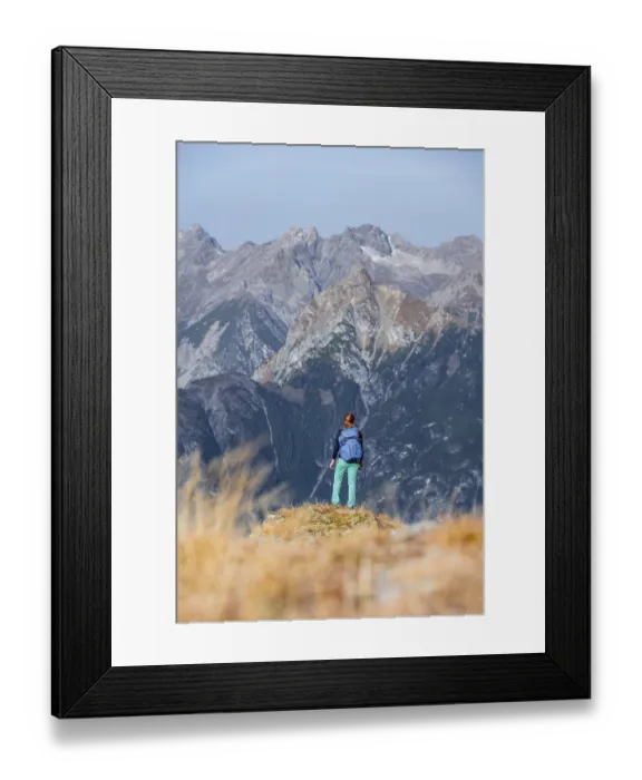Framed Print : Mountaineer in the mountains in autumn