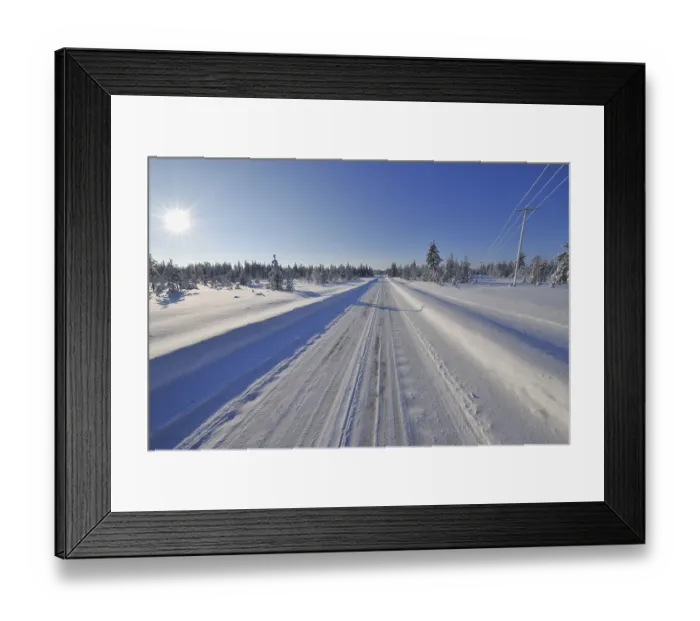 Framed Print : Snow covered road in winter, Kuloharju