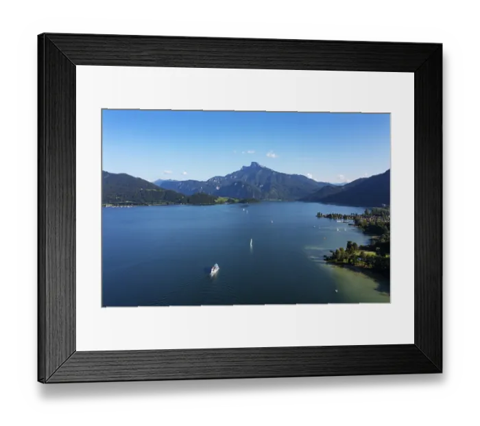 Framed Print : Drone shot, Golfclub am Mondsee with Schafberg and Drachenwand