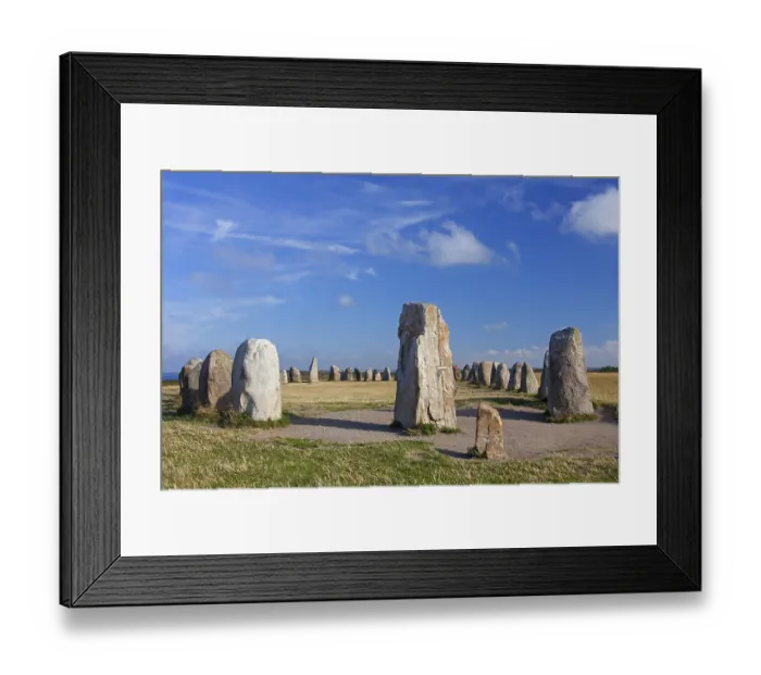 Framed Print : Ales stones, Ales stenar, megalithic oval stone monument representing a stone ship