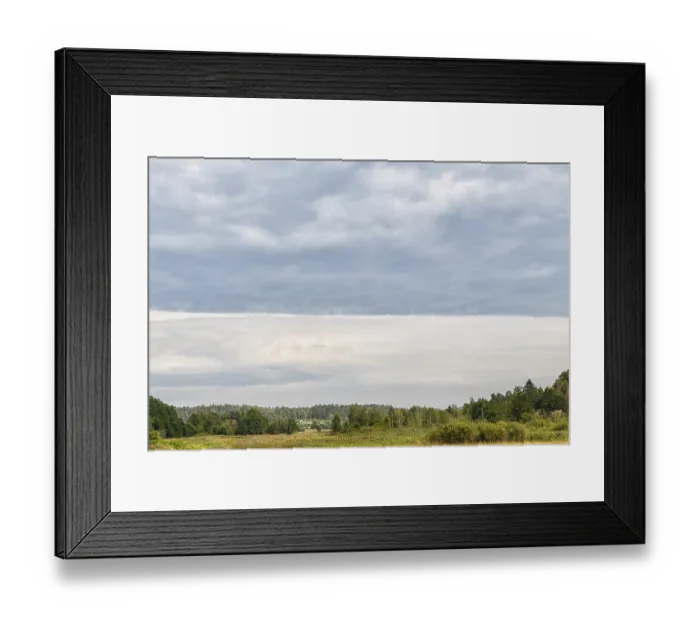 Framed Print : Rural landscape on a cloudy gray sky background with trees on the horizon Framed Print : Rural landscape on a cloudy gray sky background with trees on the horizon