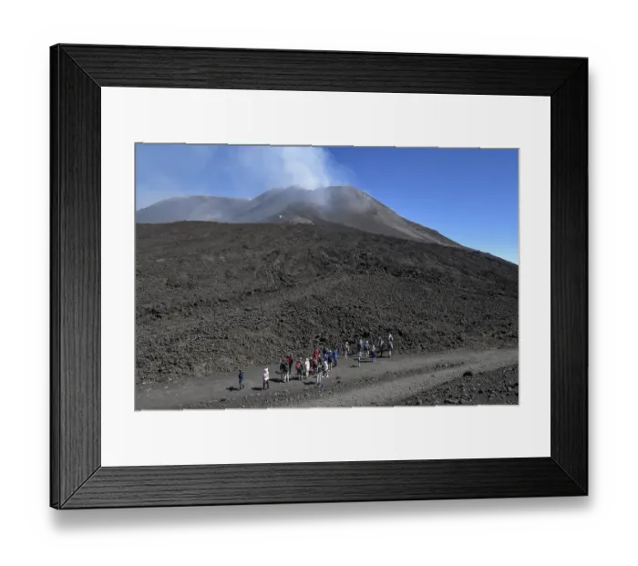 Framed Print : Hikers in the crater landscape of the volcano Etna