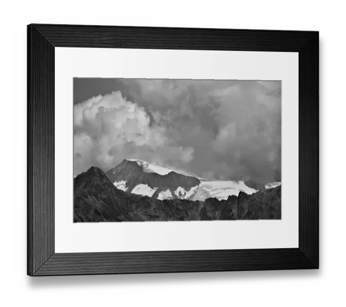Framed Print : View from the south to the Grossvenediger with the Mullwitzkees glacier and dramatic clouds