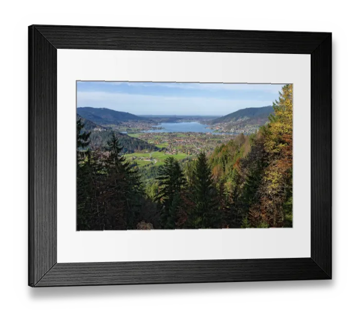 Framed Print : Rottach-Egern and Tegernsee, view over tree tops from Wallberg Framed Print : Rottach-Egern and Tegernsee, view over tree tops from Wallberg