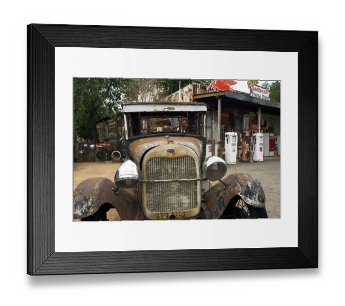 Framed Print : Old Ford vintage car along Route 66 at the General Store of the ghost town Hackberry in Arizona Framed Print : Old Ford vintage car along Route 66 at the General Store of the ghost town Hackberry in Arizona