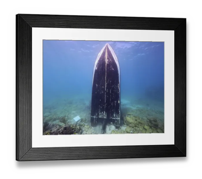 Framed Print : Upright wreck of sport fishing boat