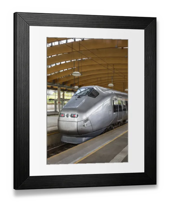Framed Print : High speed train Flytoget train at Lufthavn Airport station in Oslo