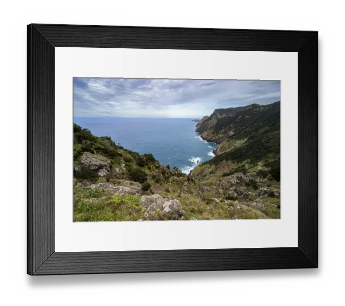 Framed Print : View of steep cliffs and mountains overgrown with forest Framed Print : View of steep cliffs and mountains overgrown with forest