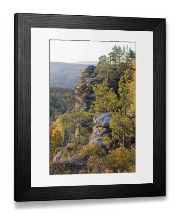 Framed Print : Rocks and autumnal mixed forest on the Pfaffenstein