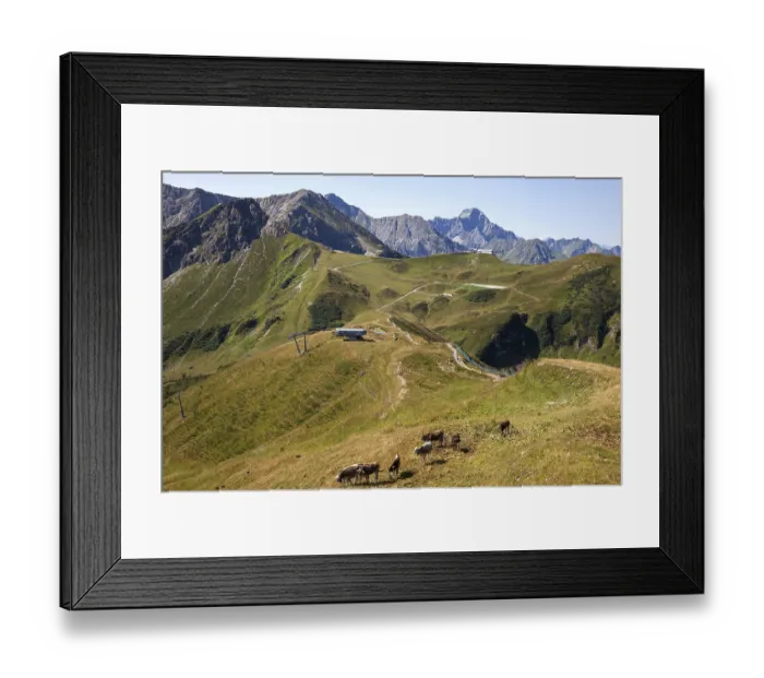 Framed Print : View from the Fellhornbahn summit station to the Kanzelwandbahn summit station and Allgaeu Alps Framed Print : View from the Fellhornbahn summit station to the Kanzelwandbahn summit station and Allgaeu Alps