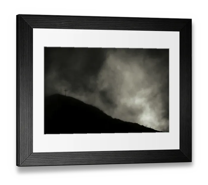 Framed Print : Summit of the Sulzfluh with ascending mountaineers and dramatic cloudy sky Framed Print : Summit of the Sulzfluh with ascending mountaineers and dramatic cloudy sky