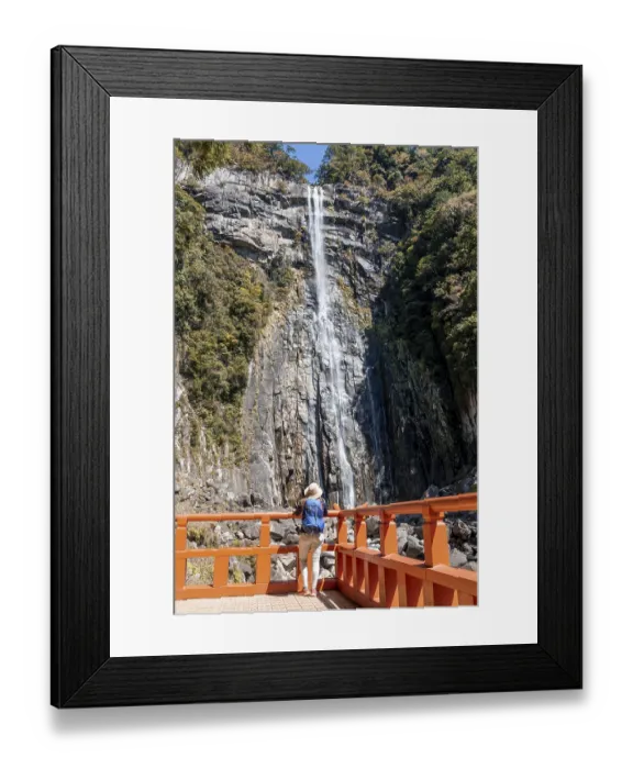 Framed Print : Tourist looks at Nachi Waterfall at Seigantoji Temple