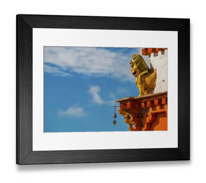 Framed Print : Buddhist roof decorations on the roof of the Tashilhunpo monastery