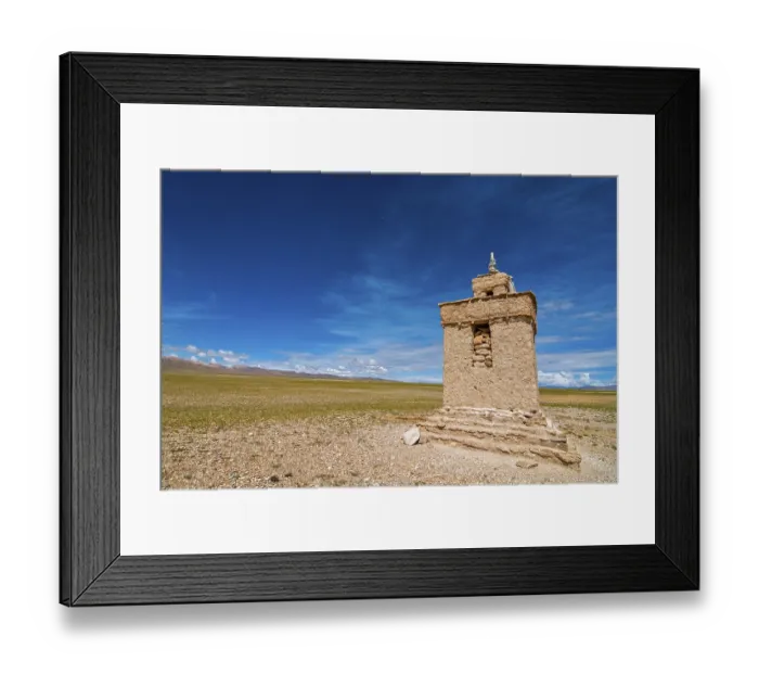 Framed Print : Choerten before a high mountain lake along the road from Gerze to Tsochen