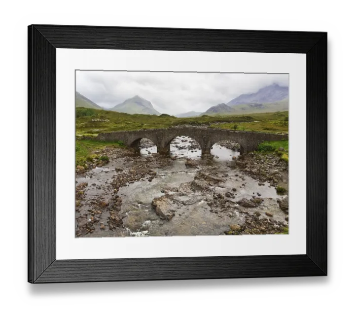 Framed Print : Old stone bridge Sligachan Bridge in front of Cuillin Hills mountains Framed Print : Old stone bridge Sligachan Bridge in front of Cuillin Hills mountains