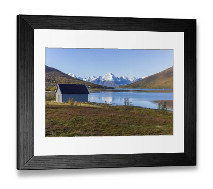 Framed Print : Snow-covered mountains at Lyngen Fjord