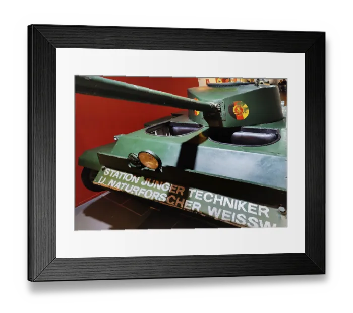 Framed Print : Self-made children's tank based on a Trabi as a toy Framed Print : Self-made children's tank based on a Trabi as a toy