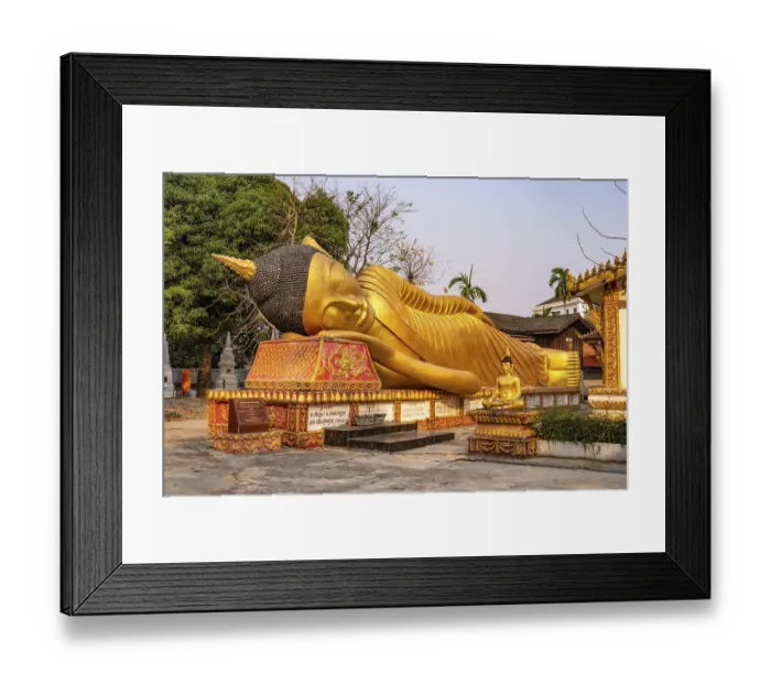 Framed Print : Giant reclining Buddha at Wat That Khao temple in the capital Vientiane Framed Print : Giant reclining Buddha at Wat That Khao temple in the capital Vientiane