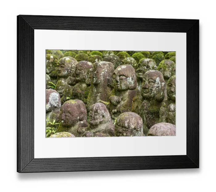 Framed Print : Moss-covered stone statues of rakans Framed Print : Moss-covered stone statues of rakans
