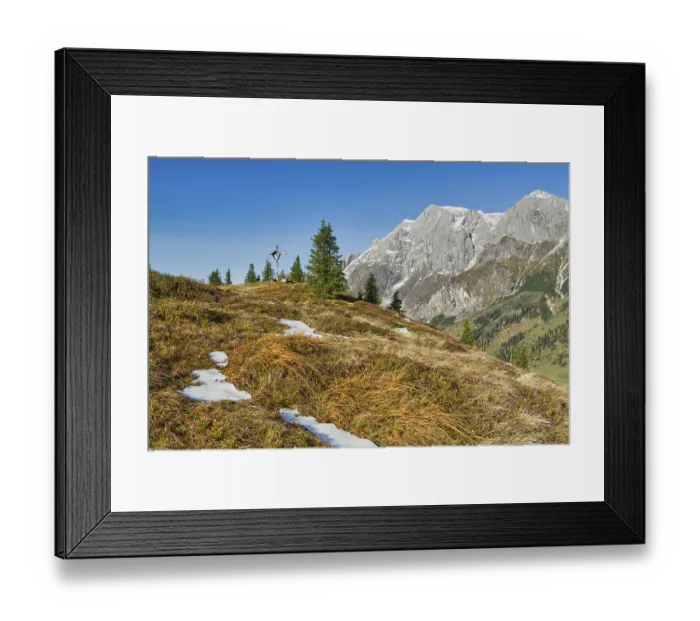 Framed Print : Cross at Hochkeil with Hochkoenig mountains
