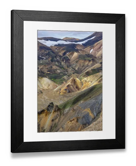 Framed Print : Small river between colourful rhyolite mountains