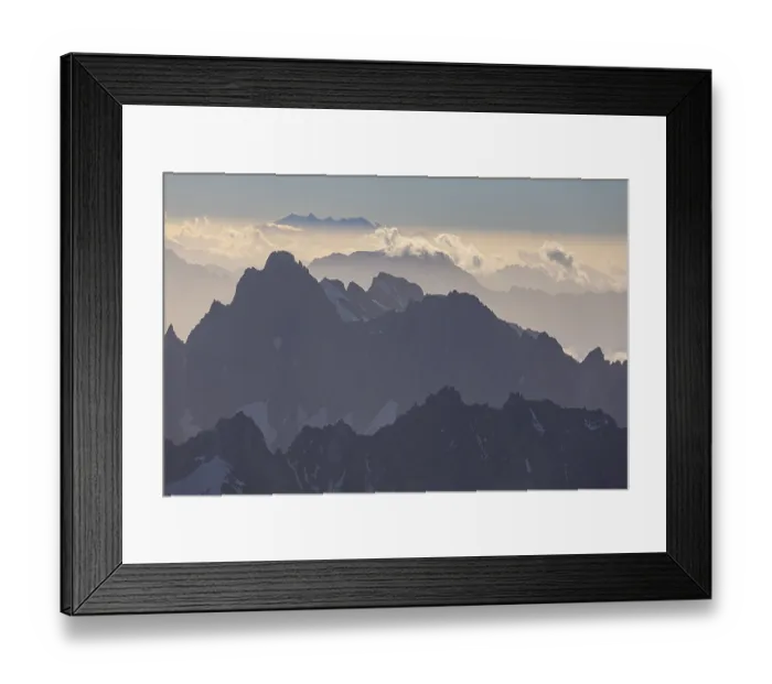 Framed Print : Mountain peak with glacier at sunrise