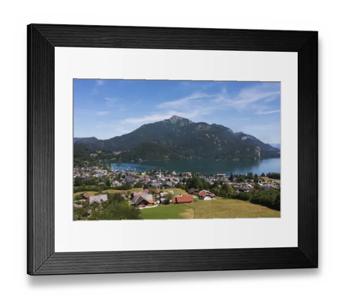 Framed Print : Drone image, Sankt Gilgen am Wolfgangsee with Schafberg