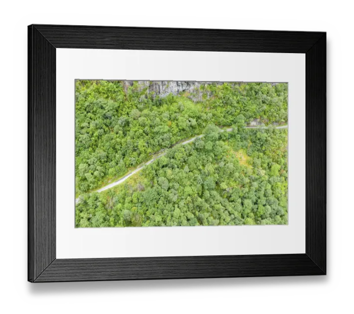 Framed Print : Aerial view of road above lake Lovatnet (or: Loenvatnet) Framed Print : Aerial view of road above lake Lovatnet (or: Loenvatnet)