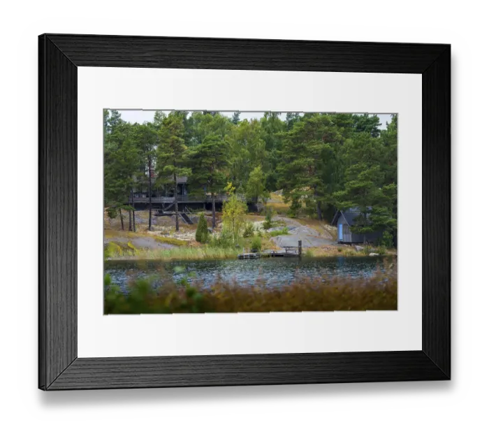 Framed Print : Holiday homes in Scandinavia, forest