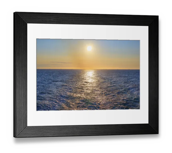 Framed Print : View from the cruise ship at sunrise at the stern of the ship to the stern waves