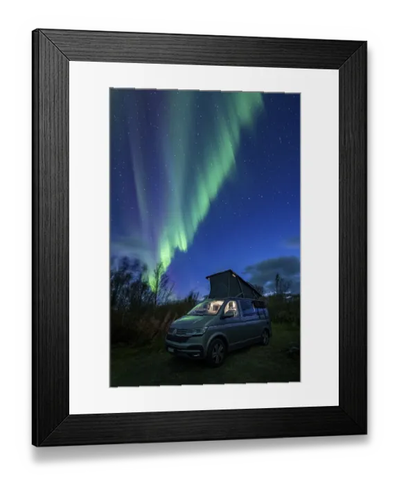 Framed Print : Northern lights over camper, VW California Framed Print : Northern lights over camper, VW California
