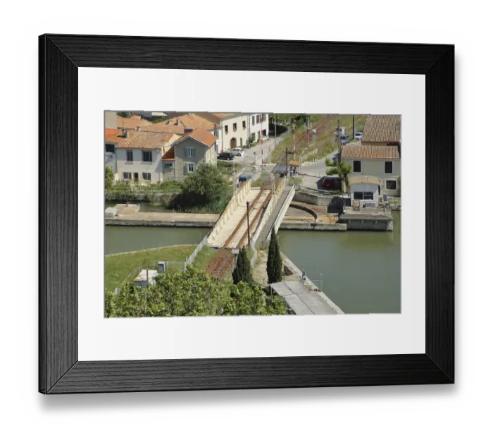 Framed Print : View of railway swing bridge over the Canal du Rhone a Sete