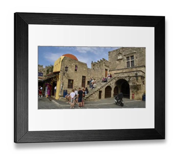 Framed Print : Hippocrates Square, Old Town with stairs and tourists Framed Print : Hippocrates Square, Old Town with stairs and tourists