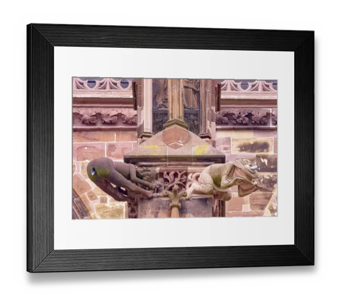 Framed Print : Two gargoyles, one of them the famous Hinternentbloesser Framed Print : Two gargoyles, one of them the famous Hinternentbloesser