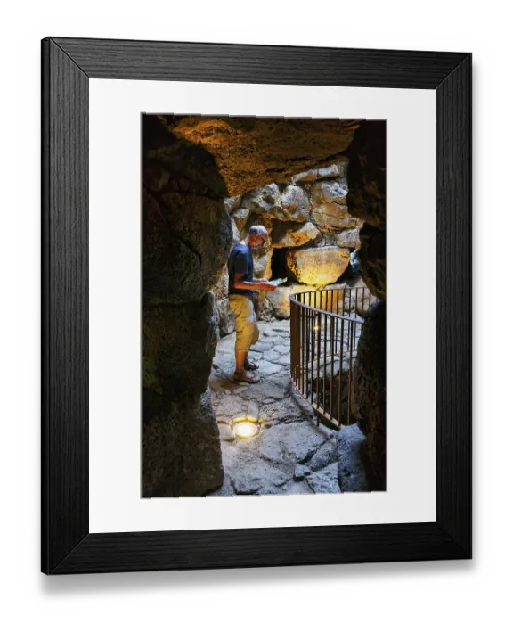 Framed Print : Tourist exploring Nuraghe Santu Antine Framed Print : Tourist exploring Nuraghe Santu Antine