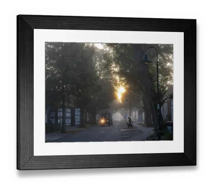 Framed Print : Village street in the morning with tractor Framed Print : Village street in the morning with tractor