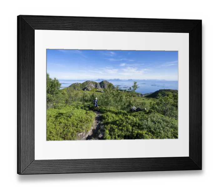 Framed Print : Hikers on trail to Dronningsvarden or Stortinden Framed Print : Hikers on trail to Dronningsvarden or Stortinden