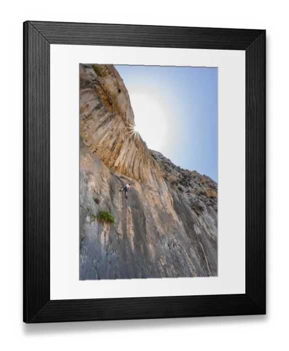 Framed Print : Climbing on a rock face, lead climbing Framed Print : Climbing on a rock face, lead climbing