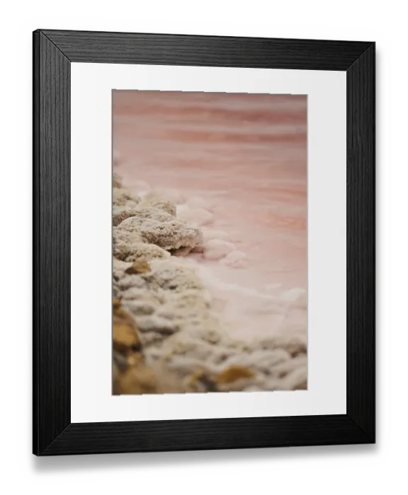 Framed Print : Salt crust at the waters edge of a little salt water pond for industrial salt production Framed Print : Salt crust at the waters edge of a little salt water pond for industrial salt production