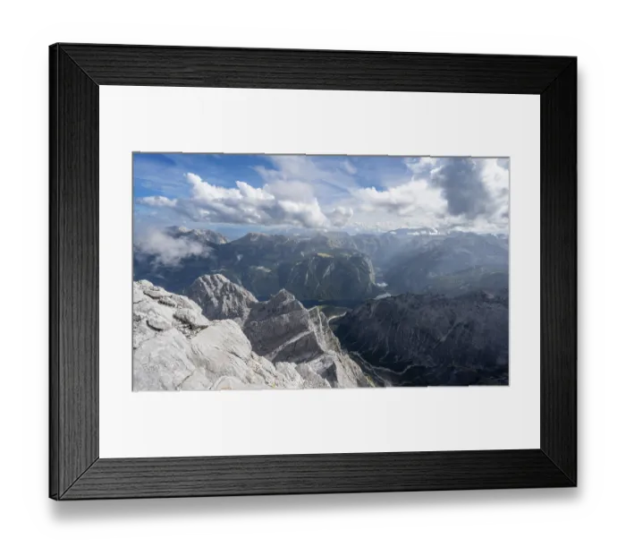 Framed Print : Mountain landscape with steep rocky mountain peaks