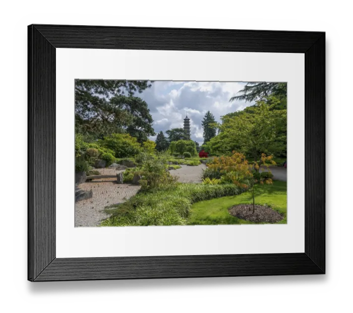 Framed Print : View of the Great Pagoda from a Japanese garden