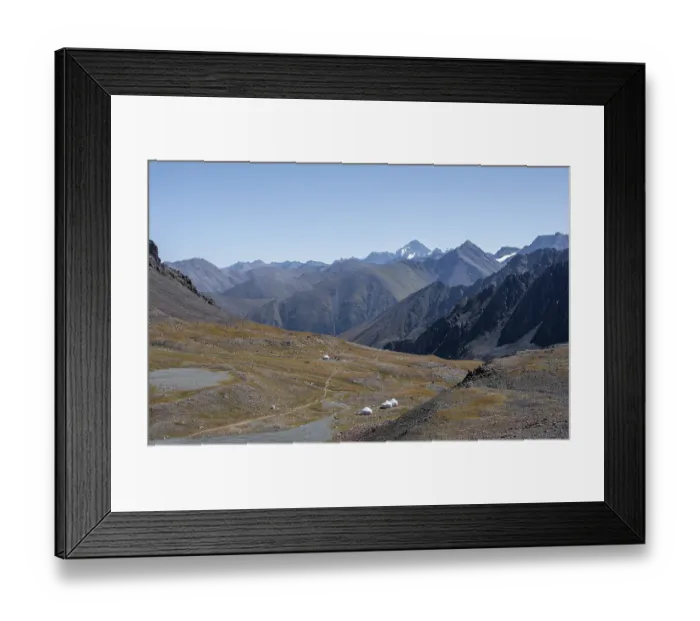 Framed Print : Yurts in the highlands, Keldike Valley on the way to the Ala Kul Pass