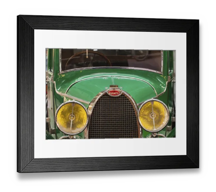 Framed Print : Detailed view of a vintage Bugatti car from the 1920s