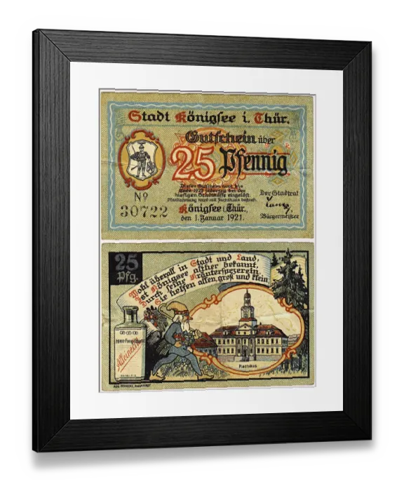 Framed Print : Banknote, emergency money of the town of Koenigsee in Thuringia Framed Print : Banknote, emergency money of the town of Koenigsee in Thuringia