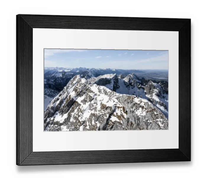 Framed Print : Alpine panorama, aerial view, snow-covered mountains in winter