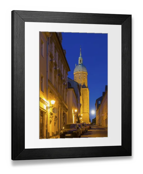 Framed Print : Grosse Kirchgasse to St Annen Church at dusk and full moon Framed Print : Grosse Kirchgasse to St Annen Church at dusk and full moon
